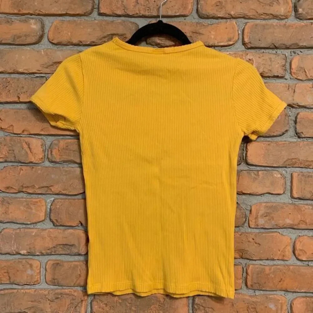 Zara Top Girl's Size 11-12 Yellow Ribbed T-Shirt Short Sleeve‎ Basic Cotton Tee